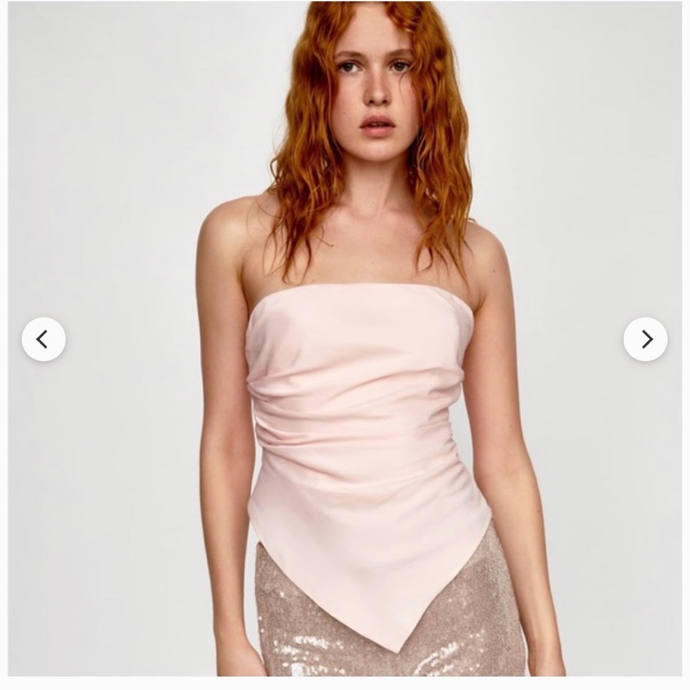Zara Satin Effect Scarf Top Light Pink Handkerchief Hem Top